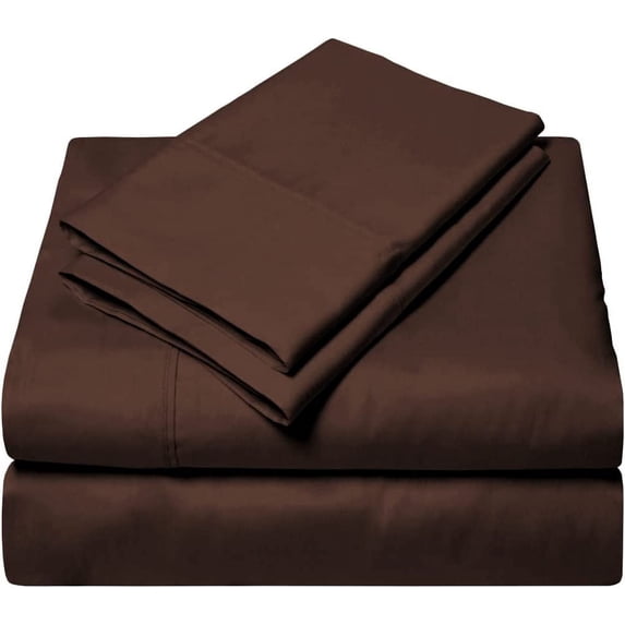 Family XL King Size 4 Piece Bed Sheet Set, 600 Thread Count, 22" Deep Pocket, Sateen Finish Sheet Set, Super Comfy, College Bed Sheet Set - Chocolate Solid.