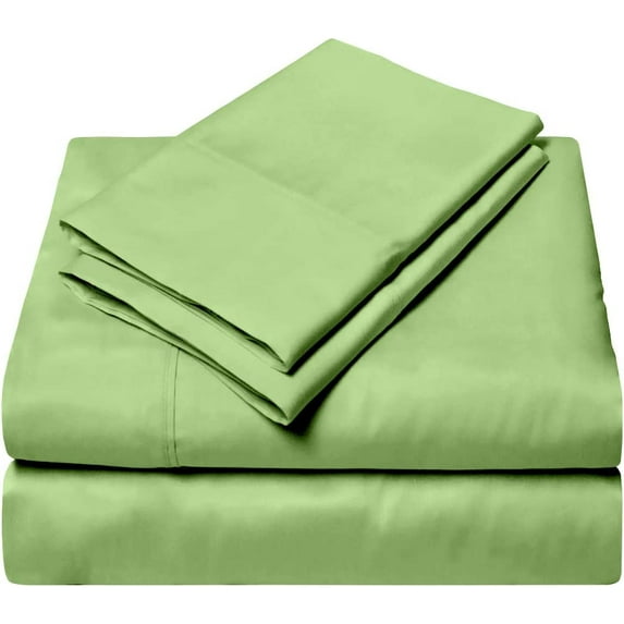Family XL King Size 4 Piece Sheet Set, 300 Thread Count Fabric, 18" Deep Pocket, Sateen Finish Sheets, 100% Egyptian Cotton, Cool and Breathable - Sage Solid.
