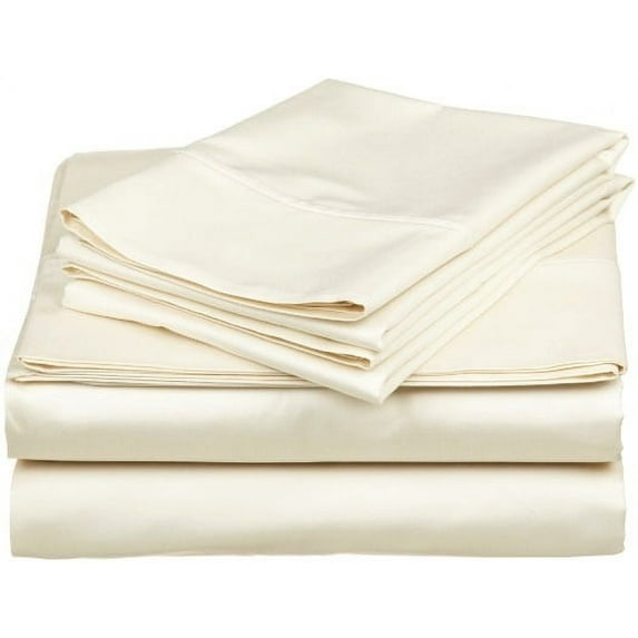 Family XL King Size Bed Sheet Set 4 Piece, 400 Thread Count, 14" Deep Pocket, 100% Egyptian Cotton, Sateen Finish, Extra Soft and Luxury - Ivory Solid.