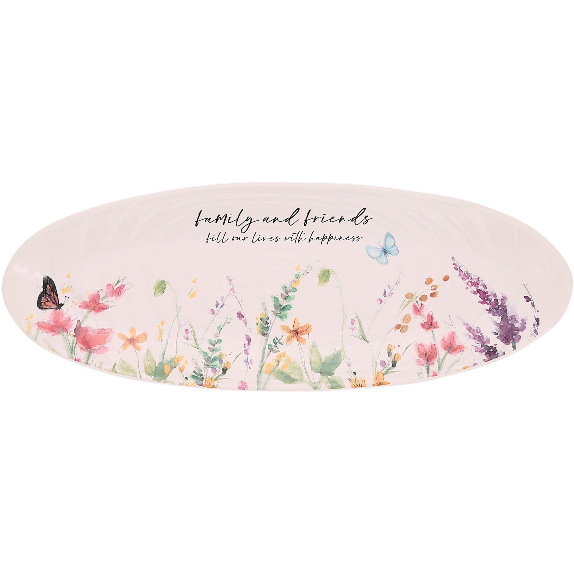 Floral Watercolor Ceramic Serving Tray with Glossy Finish, 12"