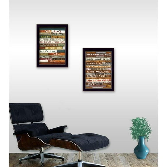 TrendyDecor4U Family And Man Cave Rules By Marla Rae Printed Wall Art V255-712
