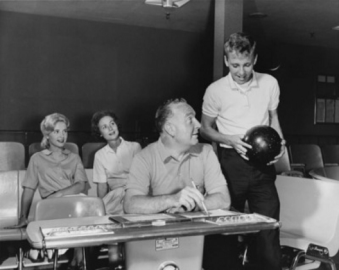 Family at a bowling alley Canvas Art - (24 x 36)