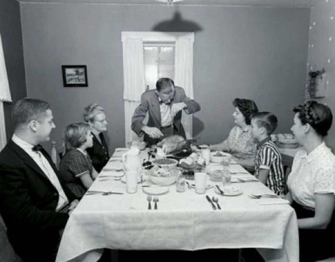 Family at a dining table on Thanksgiving Day Canvas Art - (18 x 24)