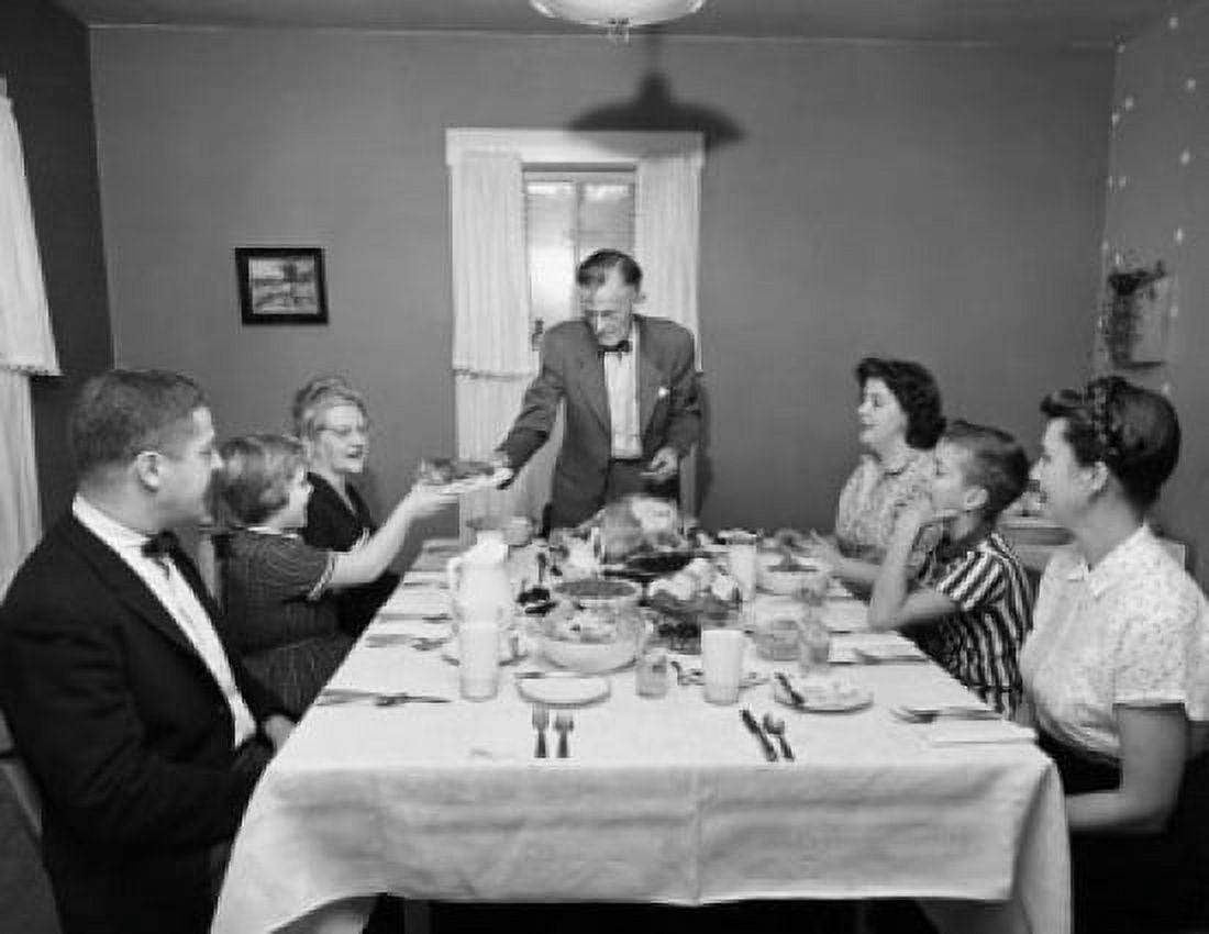 Family at a dining table on Thanksgiving Day Canvas Art - (24 x 36)