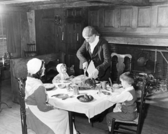 Family at a dining table on Thanksgiving Day Old Sturbridge Village Sturbridge Massachusetts USA Canvas Art - (24 x 36)