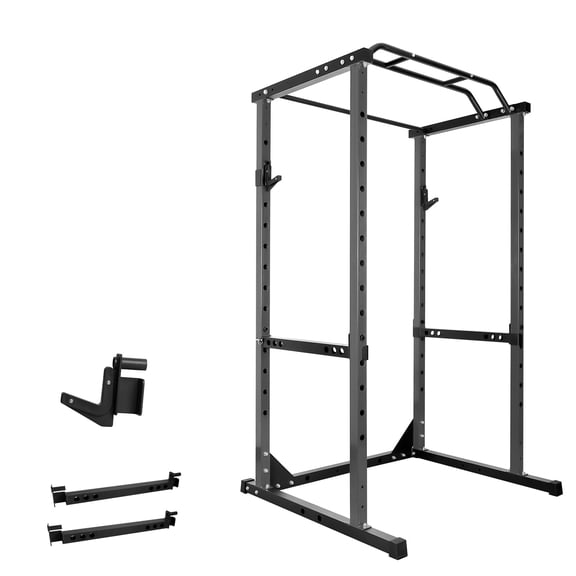 Family-friendly Adjustable Squat Rack Power Cage with Pull Up Bar, 1200 lbs Home Gym Equipment for Full-body Strength Training for All Ages