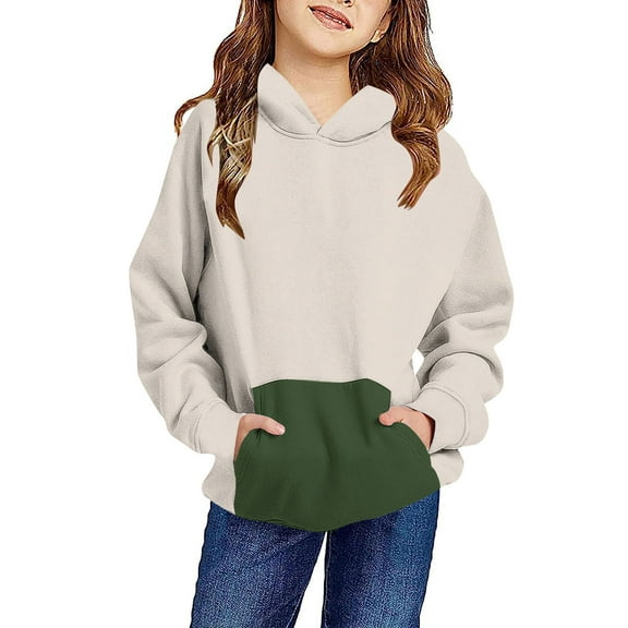 Family gifts 4-14 Years Crewneck Oversized Hooded Sweatshirt Kids Fashion Long Sleeve Pullover Tops For Girls And Boys Khaki 4 Years