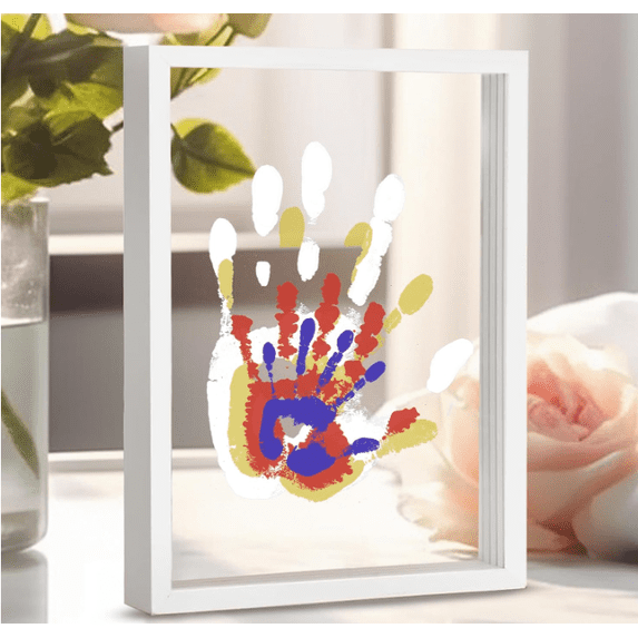 Family handprint kit, DIY craft souvenir wooden frame, endless gift set, non-toxic paint, transparent paper (white)