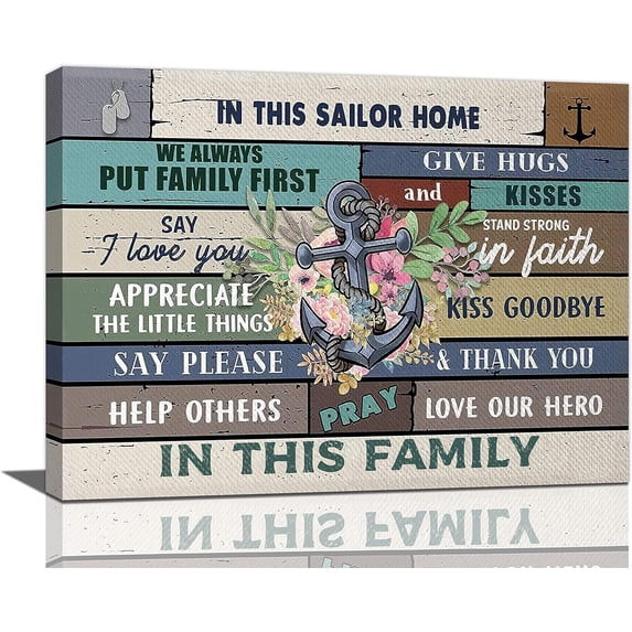 In This Family Inspirational Wall Art Motivational Quotes Nautical Anchor Sailor Home Floral Pictures Wall Decor Family Rules Signs Canvas Prints Painting Framed Artwork for Bathroom Bedroom