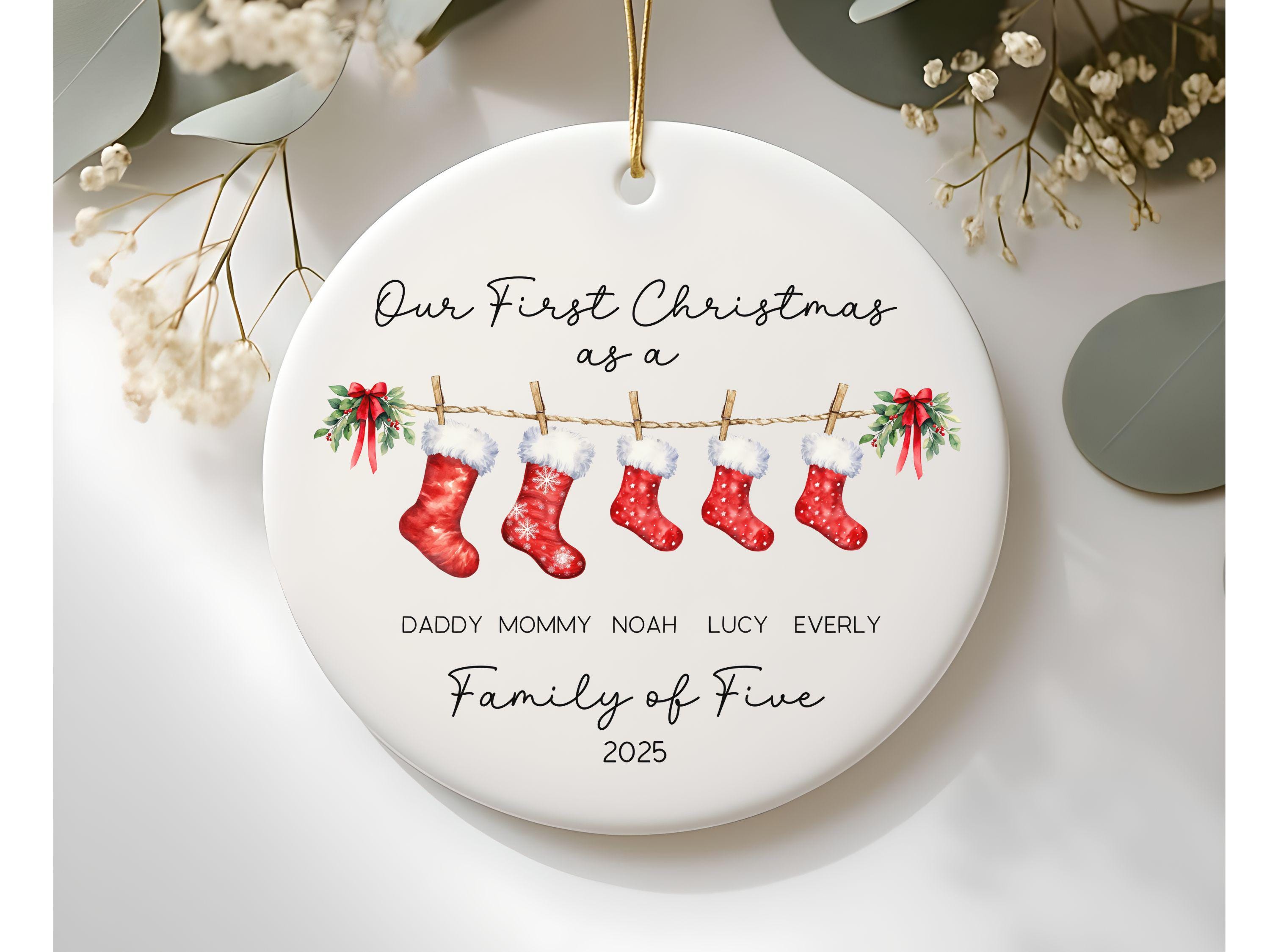Family of Five Ornament — Personalized Names, First Family Christmas ...