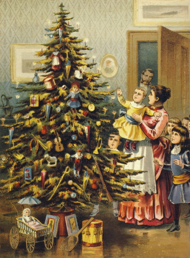 Family round Christmas tree c1885 Canvas Art - Unknown (18 x 24)