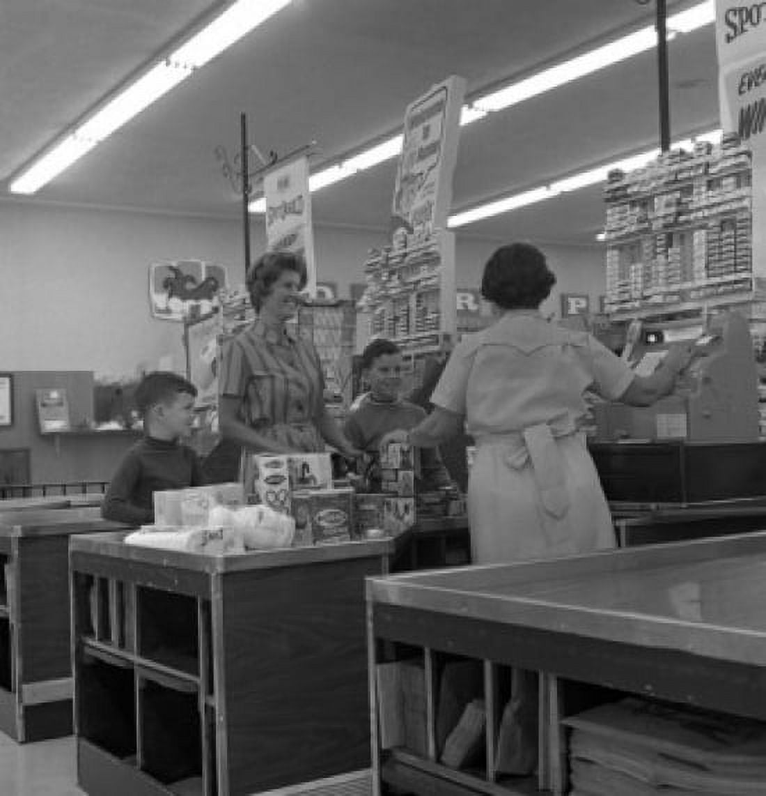 Family shopping in supermarket Canvas Art - (24 x 36)