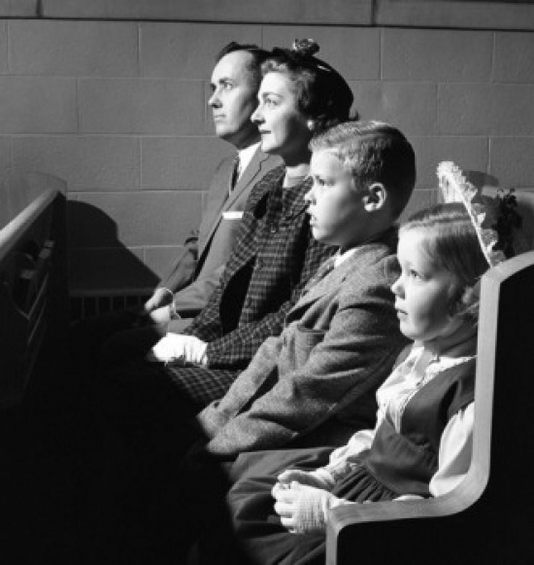 Family sitting in church Canvas Art - (24 x 36)