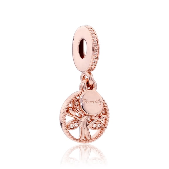 Family tree dangle in Rose w/clear CZ and engraving Family? Charm 781728CZ