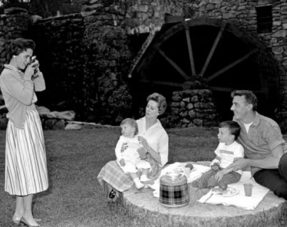 Family with baby girl and boy in picnic Canvas Art - (18 x 24)