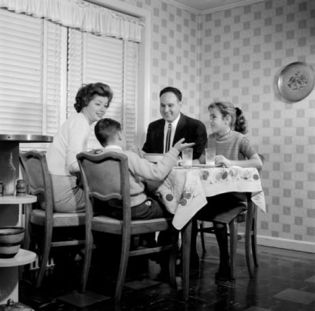 Family with children talking at dining table Canvas Art - (18 x 24)