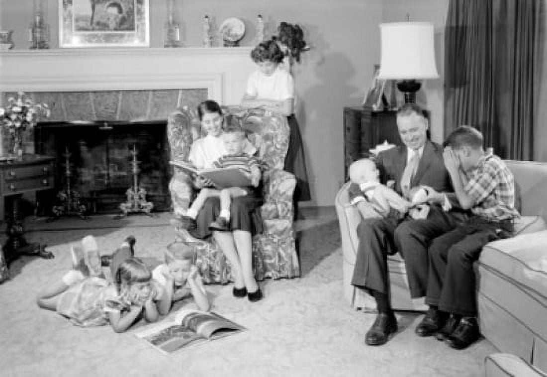 Family with six children in living room Canvas Art -  (24 x 36)