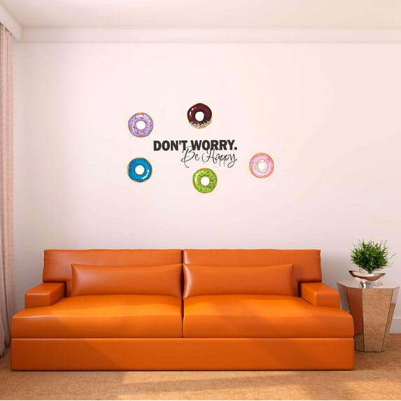 Family Don't worry be Happy Cute Quotes & Sayings Wall Decal Decoration Enouraging Motivational Quote Kids Room Decor Lasts Years and Easily Removable - Size: 30 In(W) x 18 In(H)