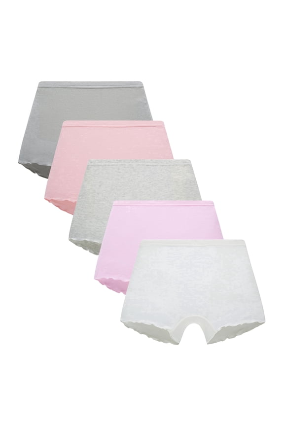 Big Girls 5-Pack Cotton Boxer Briefs Soft Breathable Kids Boyshort Underwear, Solid Color Panties,Size 10