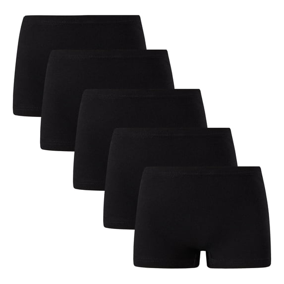 FamilyBlisst Big Girls 5-Pack Solid Black Cotton Boyshort Underwear, Plain Basic Boxer Briefs, Size 16