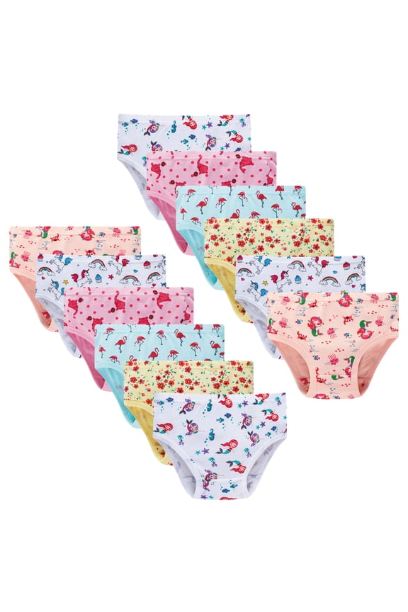 Big Girls 12-Pack 100% Cotton Underwear - Cute Print Panties, Size 10