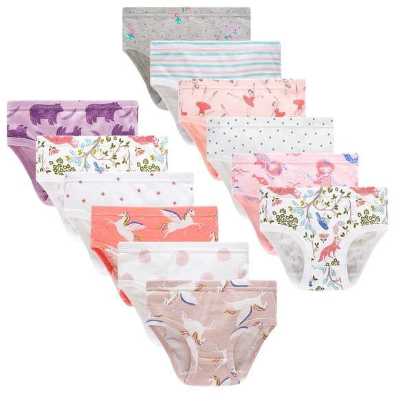 FamilyBlisst Little Girls 12-Pack 100% Cotton Underwear - Cute Print Panties, Size 5