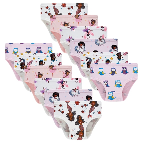 FamilyBlisst Little Girls 12-Pack 100% Cotton Underwear - Cute Print Panties, Size 8