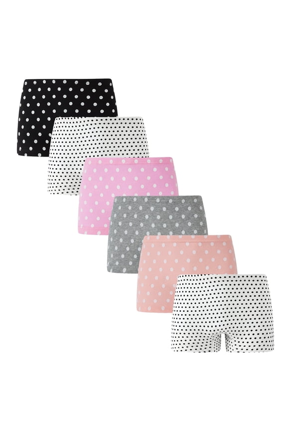 Little Girls 6-Pack 100% Cotton Girls Boyshort Panties - Cute Print Boxer Brief , Size 8