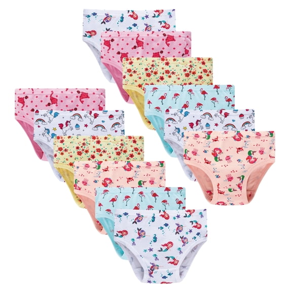 FamilyBlisst Little Girls 12-Pack 100% Cotton Underwear - Cute Print Panties, Size 6
