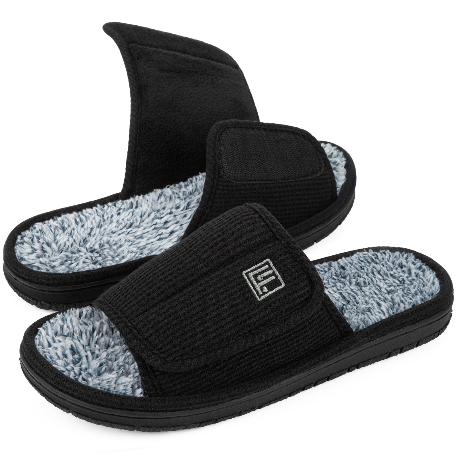 Pantofole da uomo in memory foam, comode pantofole da casa, per interni ed esterni, antiscivolo, calde, invernali, per camera da letto da uomo, nero, 45/46 EU