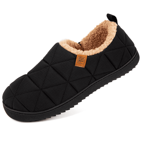 FamilyFairy Men's Quilted Nylon Slippers - Memory Foam Comfort, Non-Slip Sole for Indoor/Outdoor