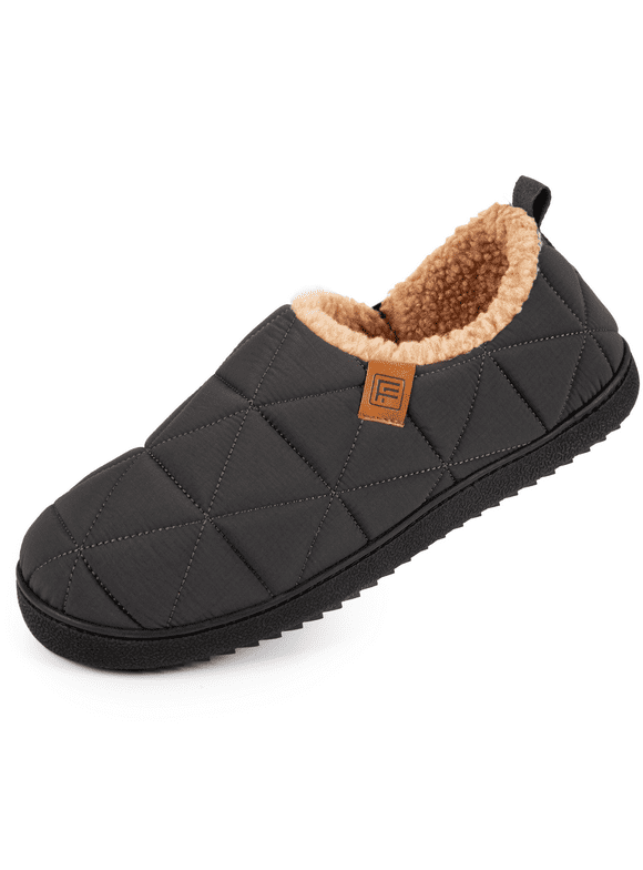 FamilyFairy Men's Quilted Nylon Slippers - Memory Foam Comfort, Non-Slip Sole for Indoor/Outdoor