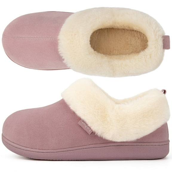 FamilyFairy Women Memory Foam Bootie Slippers, Warm Cozy Micro Suede Slipper Boots with Fuzzy Plush Lining and Collar, Winter Non Slip House Shoes for Indoor Outdoor
