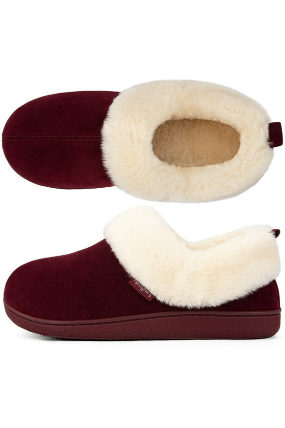 FamilyFairy Women Memory Foam Bootie Slippers, Warm Cozy Micro Suede Slipper Boots with Fuzzy Plush Lining and Collar, Winter Non Slip House Shoes for Indoor Outdoor