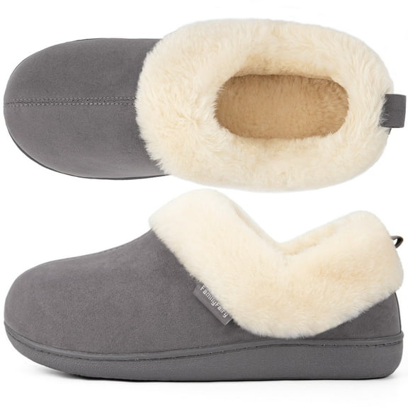 FamilyFairy Women Memory Foam Bootie Slippers, Warm Cozy Micro Suede Slipper Boots with Fuzzy Plush Lining and Collar, Winter Non Slip House Shoes for Indoor Outdoor