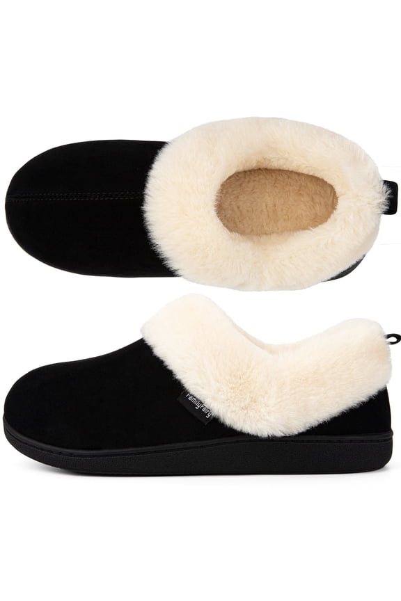 FamilyFairy Women Memory Foam Bootie Slippers, Warm Cozy Micro Suede Slipper Boots with Fuzzy Plush Lining and Collar, Winter Non Slip House Shoes for Indoor Outdoor