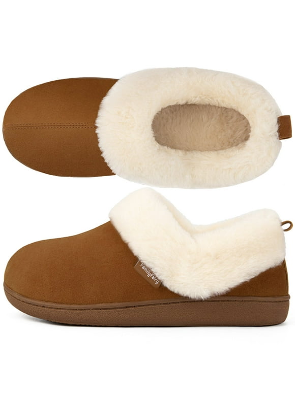 FamilyFairy Women Memory Foam Bootie Slippers, Warm Cozy Micro Suede Slipper Boots with Fuzzy Plush Lining and Collar, Winter Non Slip House Shoes for Indoor Outdoor