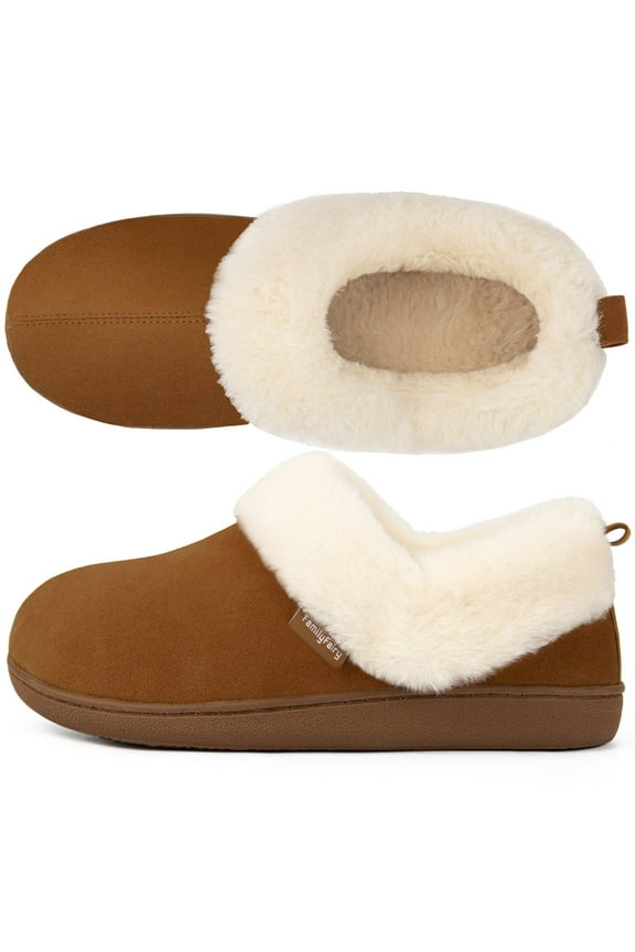 FamilyFairy Women Memory Foam Bootie Slippers, Warm Cozy Micro Suede Slipper Boots with Fuzzy Plush Lining and Collar, Winter Non Slip House Shoes for Indoor Outdoor