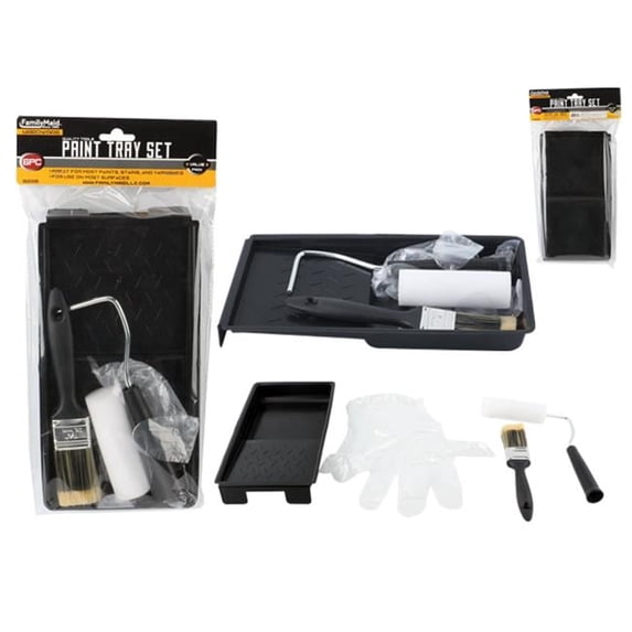 FamilyMaid 16228 Paint Tray Set with Brush, Tray, Roller & 2 Gloves - 6 Piece