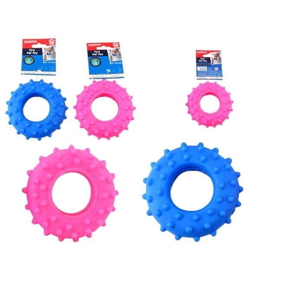 FamilyMaid 19344E 4.75 in. Dia. x 1.75 in. Tire Squeaky Pet Toy, Blue & Pink