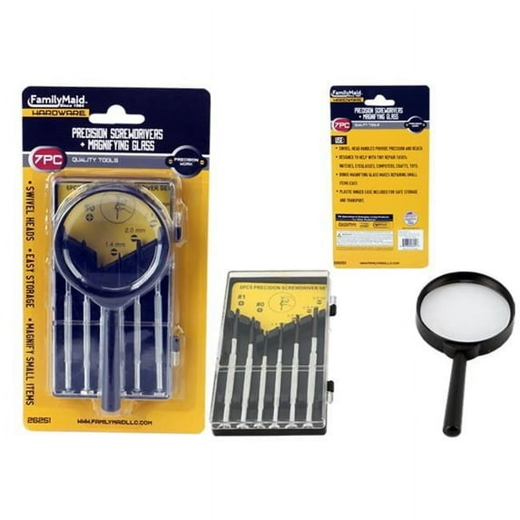 FamilyMaid 26251 Precision Screwdrivers with Magnifying Glass, 7 Piece - Pack of 96