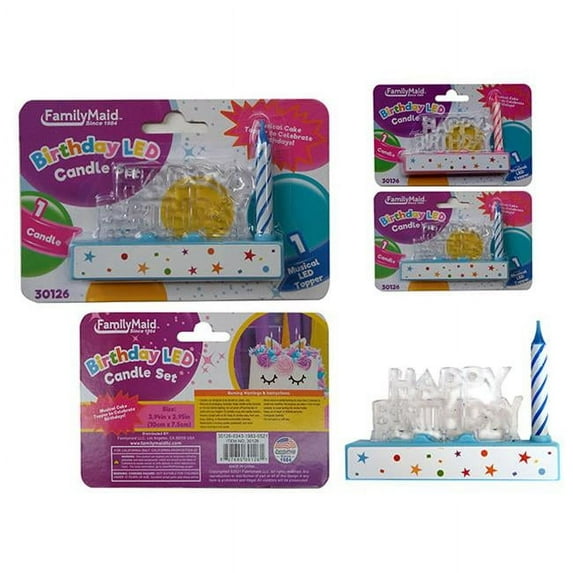 FamilyMaid 30126 3 x 1.4 in. Musical Happy Birthday Candle with LED - 2 Piece