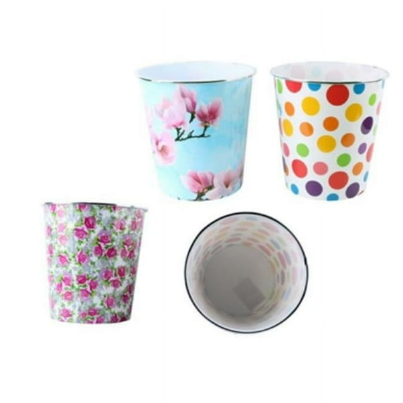 FamilyMaid 60145 9.25 in. Dia. x 9.75 in. Trash Can with Silver Rim, Assorted Design - 3 Piece