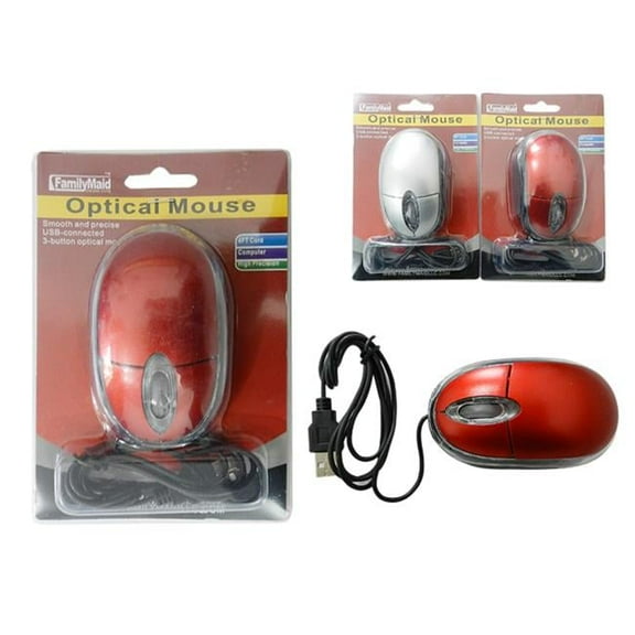 FamilyMaid 78043 Optical USB Mouse, Silver & Red
