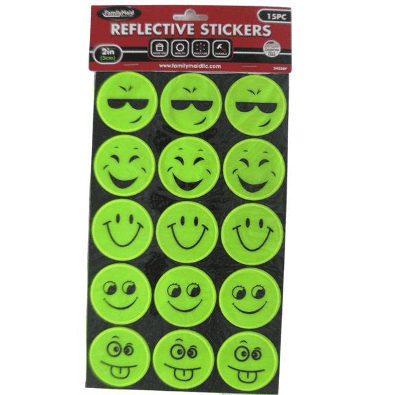 FamilyMaid Reflective Stickers Round Emoji Simily Faces 15 Pack 2 in