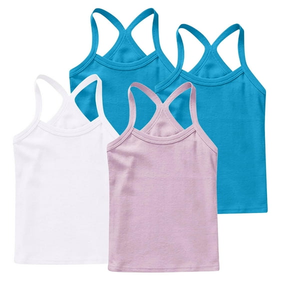 FamilyThread 4 Pack Girls Tank Tops Solid Sleeveless Undershirts Scoop Neck Undershirts Soft Tops For 1-13Y
