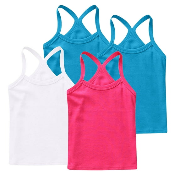 FamilyThread 4 Pack Girls Tank Tops Solid Sleeveless Undershirts Scoop Neck Undershirts Soft Tops For 1-13Y