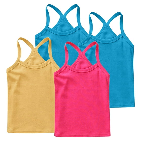 FamilyThread 4 Pack Girls Tank Tops Solid Sleeveless Undershirts Scoop Neck Undershirts Soft Tops For 1-13Y
