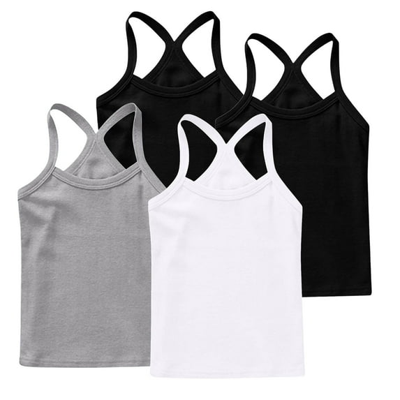 FamilyThread 4 Pack Girls Tank Tops Solid Sleeveless Undershirts Scoop Neck Undershirts Soft Tops For 1-13Y