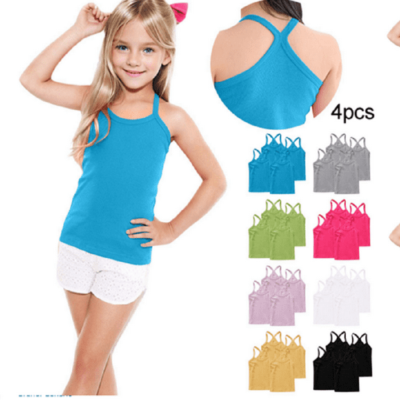 FamilyThread 4 Pack Girls Tank Tops Solid Sleeveless Undershirts Scoop Neck Undershirts Soft Tops For 1-13Y